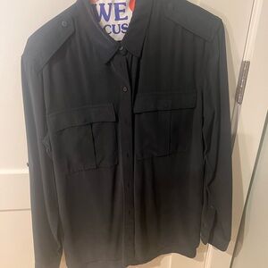 AllSaints Women’s Dark Blue Silk Utility Button-Up Shirt